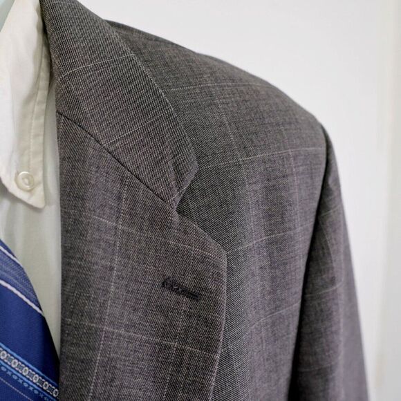 Ralph Lauren Wool Gray Sharkskin Windowpane 42R Or 44R Slim Sport Coat / Blazer - Picture 2 of 14